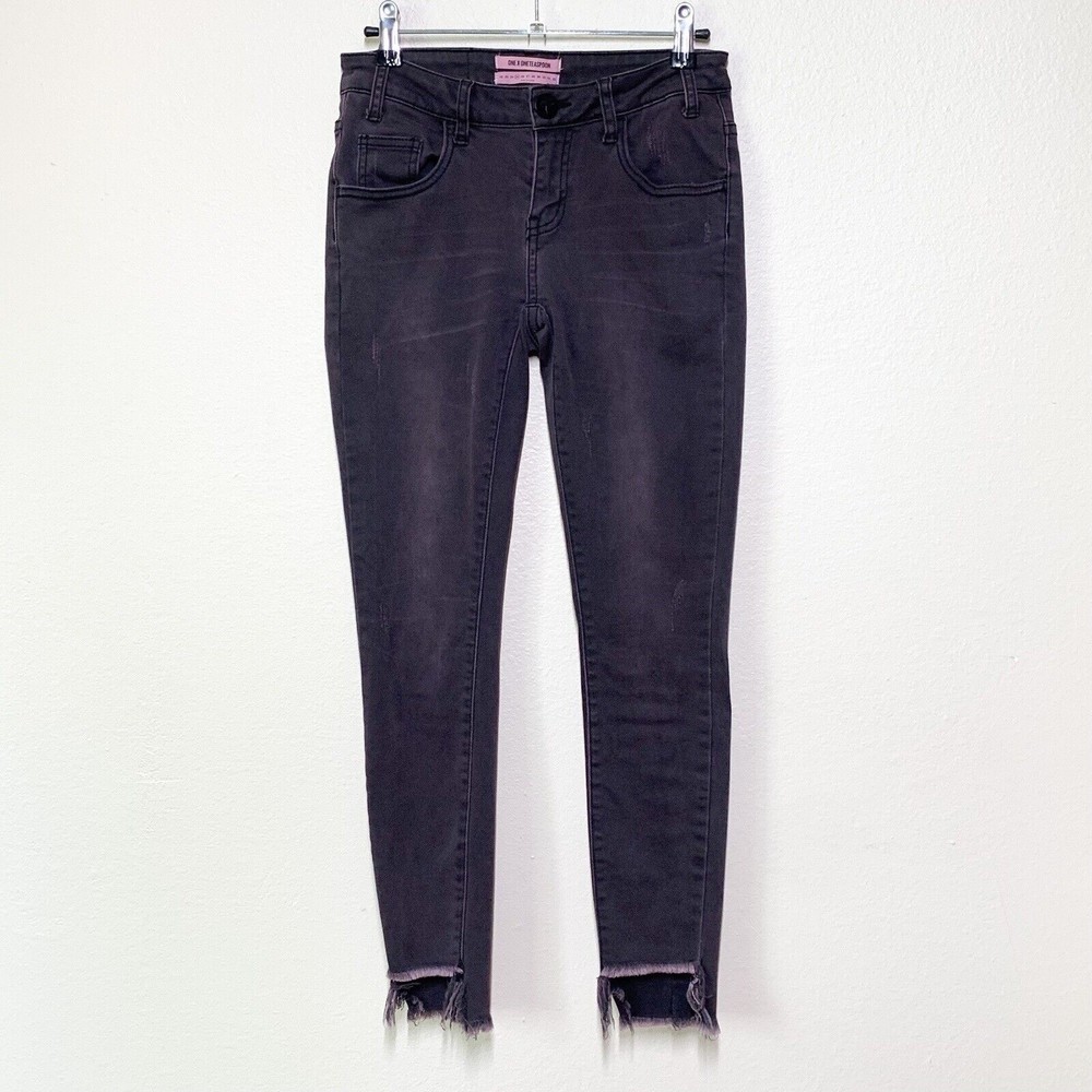 One X One Teaspoon Freebird II Jeans 25 Purple Skinny Leg Crop Raw Hems Low Rise